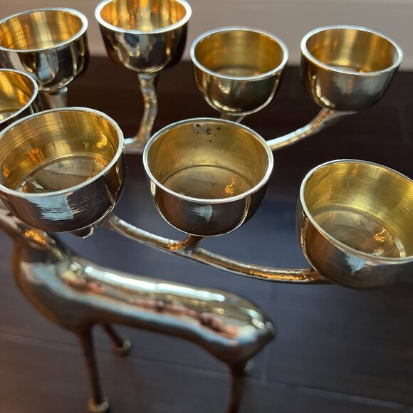 Large Vintage Brass Reindeer Elk Candelabra 8 Candle Holder” - Picture 6 of 12